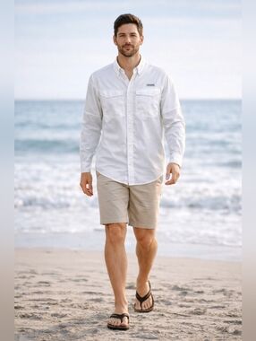 Columbia Men's PFG Bahama Omni Shade Long Sleeve Shirt White 2XL